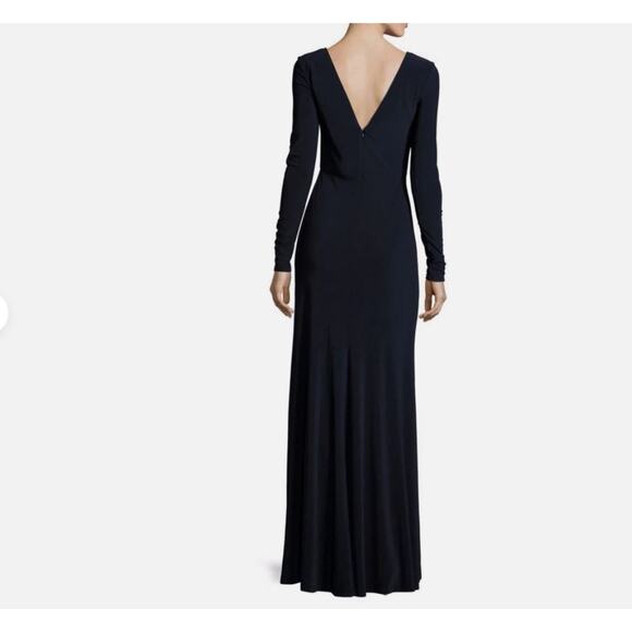 Vera Wang Navy Blue Long Sleeve V Neck Ruched Evening Gown Long Dress (4) - Picture 13 of 13